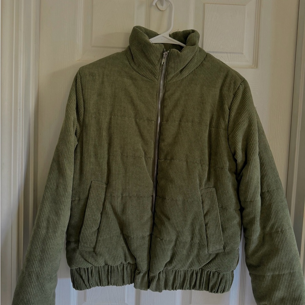 Papermoon Olive Green Corduroy Puffer Jacket